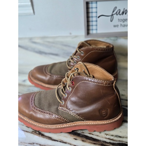 Boston Boot Co Mens Brown Leather Canvas Chukka Boots Lug Sole 7 Heritage Preppy